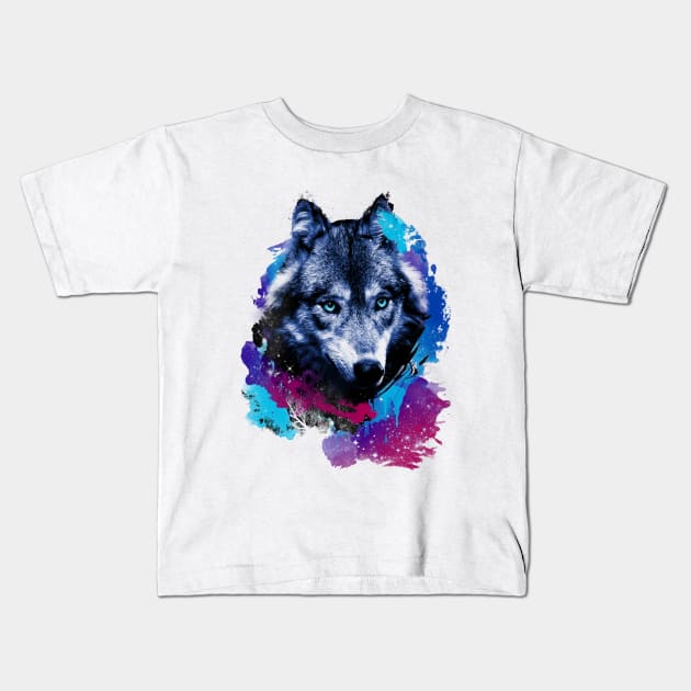 Galaxy Wolf Kids T-Shirt by Pescapin